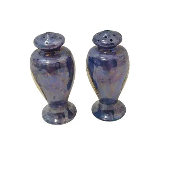 Antique Victorian Rose Salt & Pepper Shakers Blue Iridescent Noritake Japan VNTG - Picture 13 of 16